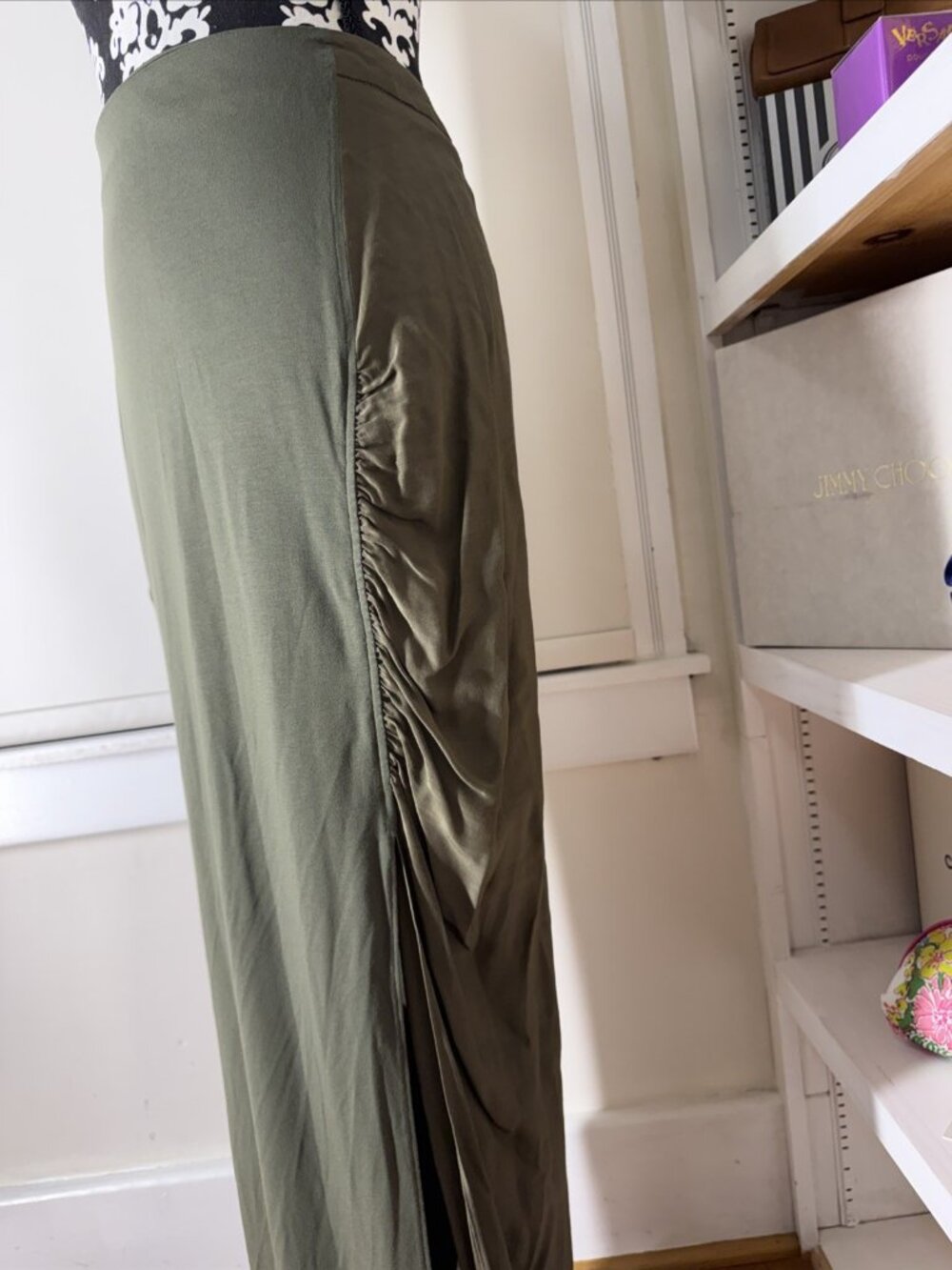 McQ Alexander McQueen Army Green Slit Maxi Tube Skirt Small 28x37